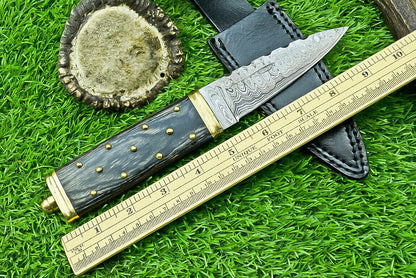 Heritage Forge 9 Inch Custom Damascus Steel Bowie Knife with Wood Handle and Brass Bolster