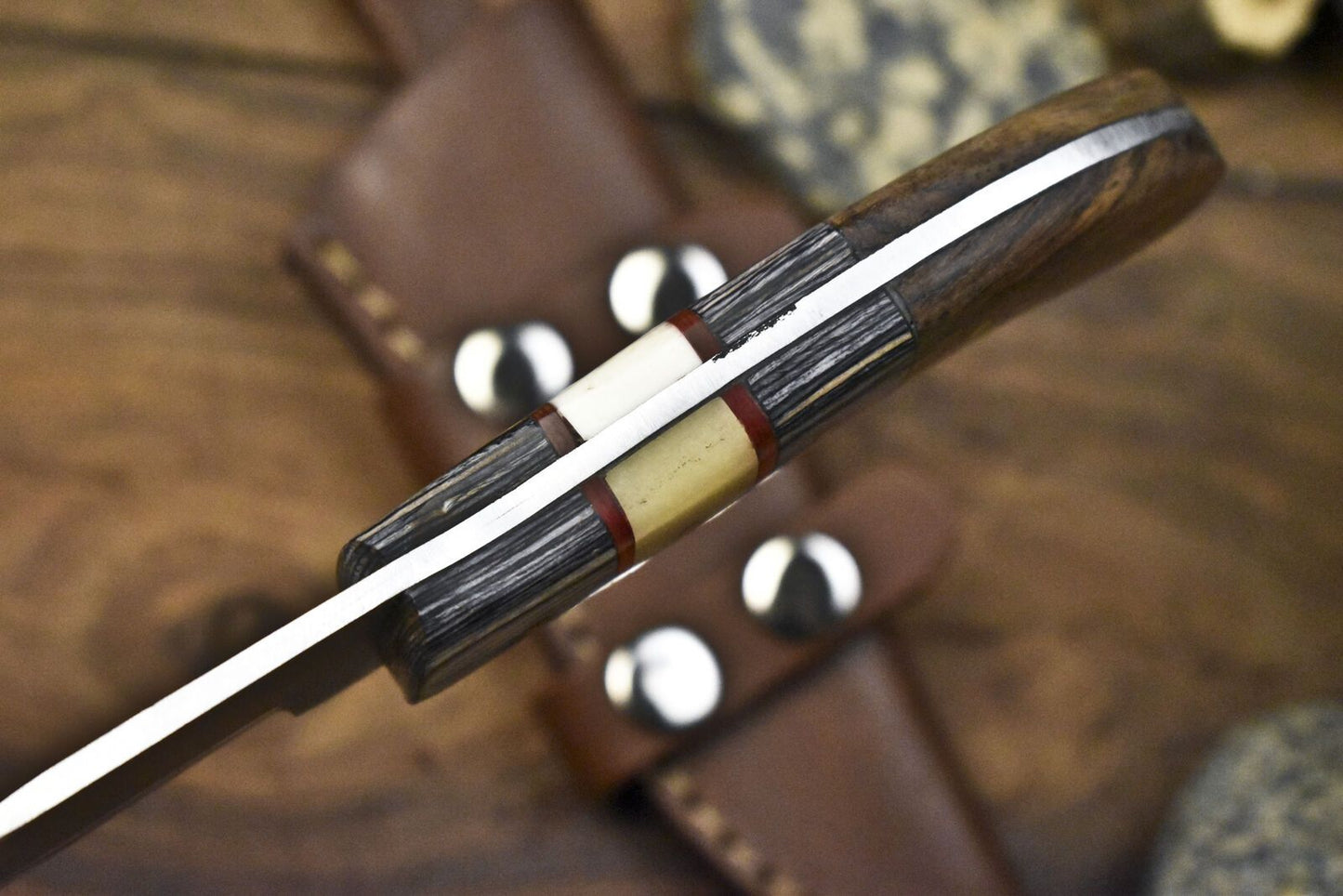Handmade Skinner Knife 440C Steel Bone & Wood Handle with Wooden Bolster