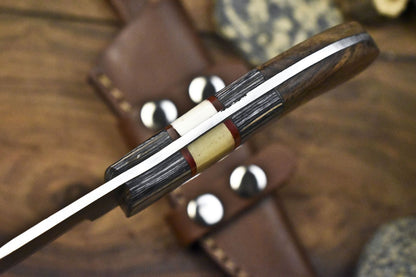 Handmade Skinner Knife 440C Steel Bone & Wood Handle with Wooden Bolster