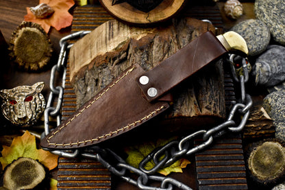 Custom Hand Forged Skinner Knife Twist Damascus Bone and Wood