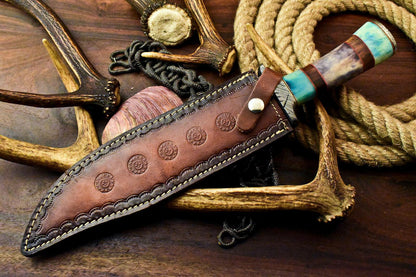 Handmade Damascus Steel Bowie Knife | Camel Bone Handle 15"