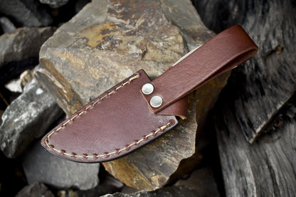 Twist Damascus Skinner Knife with Ram's Horn Handle | Hand Forged Hiking & Hunting Knife