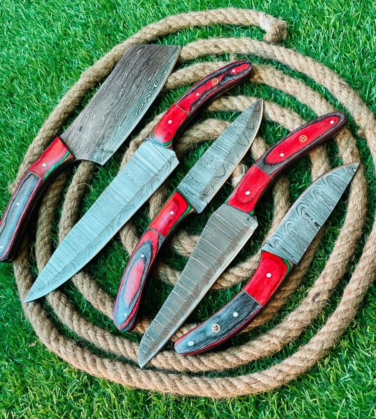 5 Custom Handmade Damascus Steel Cutlery Chef Knives Set Kitchen Knife