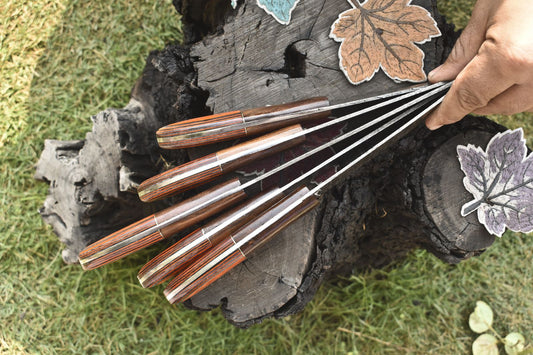 Forged Chef Knife Set Twist Damascus Steel with Hard Wood Handles – Lot of 5 Everyday Carry Knives