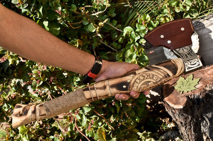 Handmade High Carbon Steel Viking Axe | Etched Blade with Walnut Wood Handle