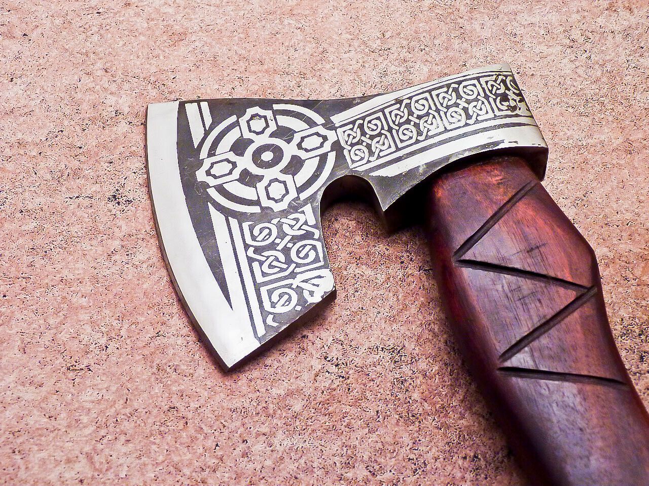 Hand Forged Viking Bearded Axe Carbon Steel Hatchet with Natural Wood Handle and Leather Sheath 19"