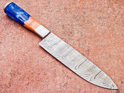 13" Professional Chef Knife – Hand-Forged Damascus Steel Blade with Resin Handle