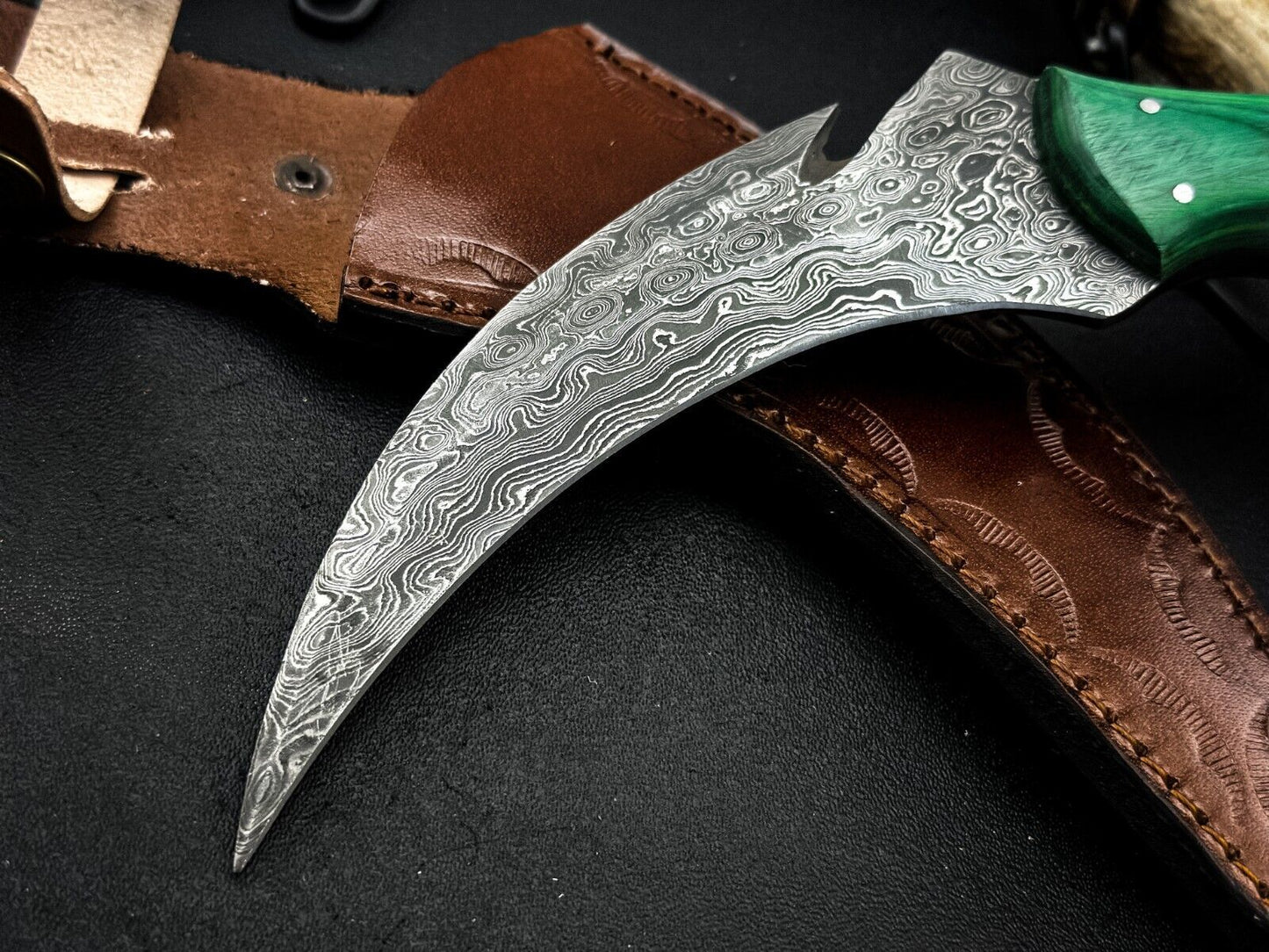 Handmade 8" Damascus Karambit Knife Damascus Steel Knife with Wood Handle