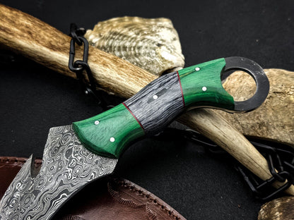 Handmade 8" Damascus Karambit Knife Damascus Steel Knife with Wood Handle