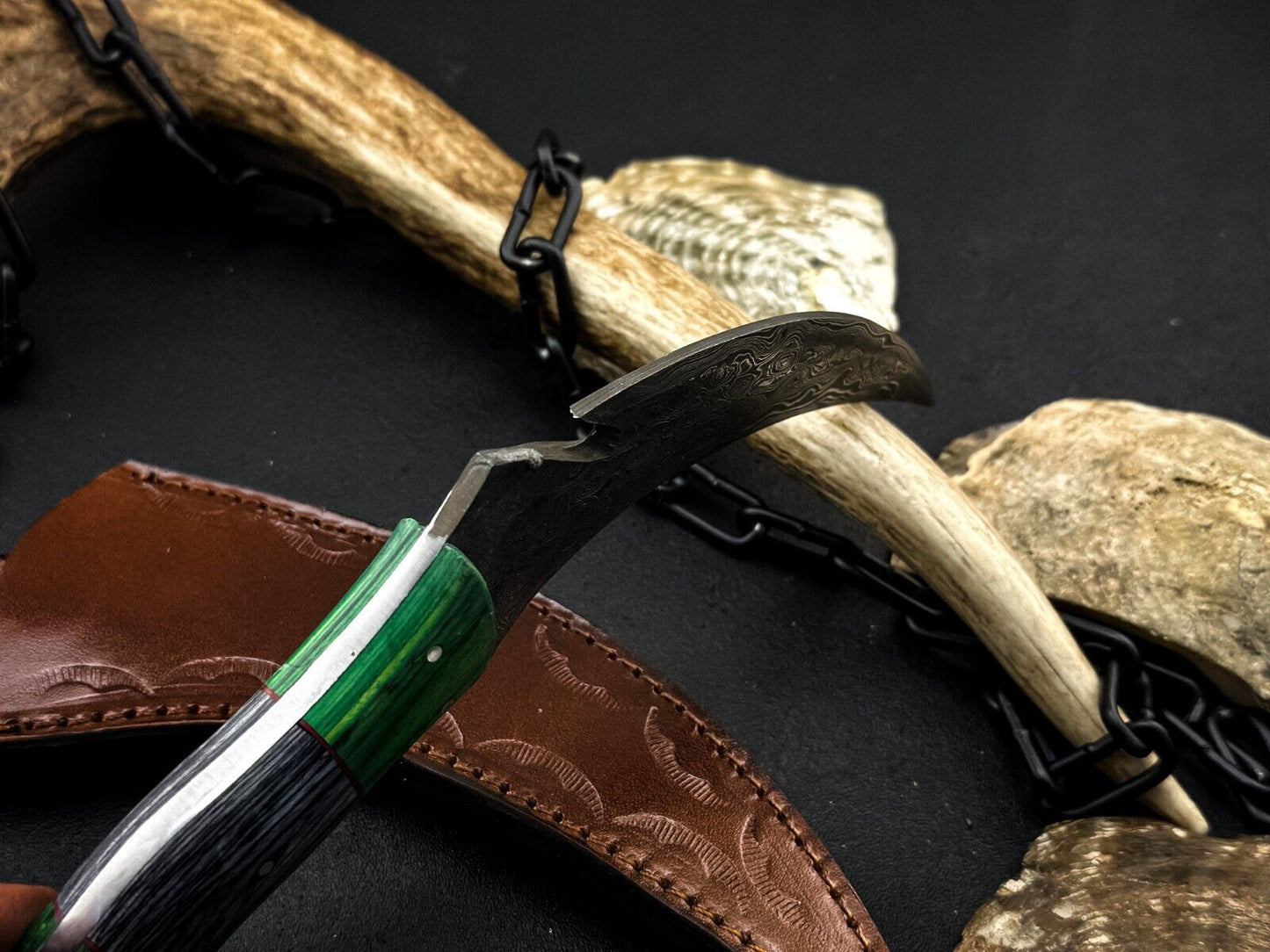 Handmade 8" Damascus Karambit Knife Damascus Steel Knife with Wood Handle