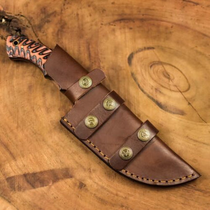 Handmade Damascus Steel Hunting & Camping Tracker Knife | Paka Wood & Camel Bone Handle