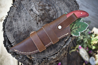 Ladder Damascus Skinner Knife with Hardwood Handle – Custom Handmade Hunting Blade