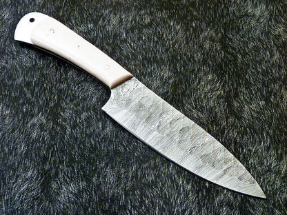 11" Custom Hand Forged Damascus Steel Chef Knife | Kitchen & Cooking Knife with Camel Bone Handle