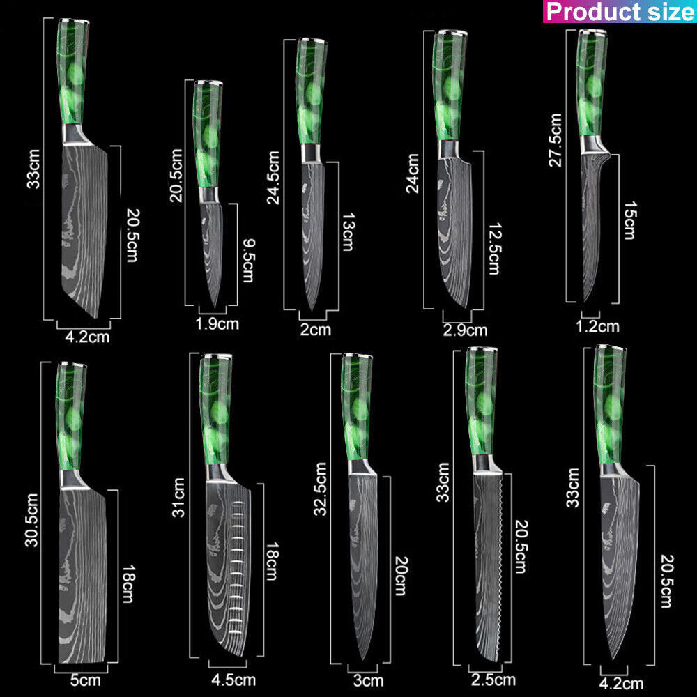 Heritage Forge 6-Piece Japanese Chef Knife Set – Green Laser Damascus Pattern with ScabbardHeritage Forge 6-Piece Japanese Chef Knife Set – Green Laser Damascus Pattern with Scabbard