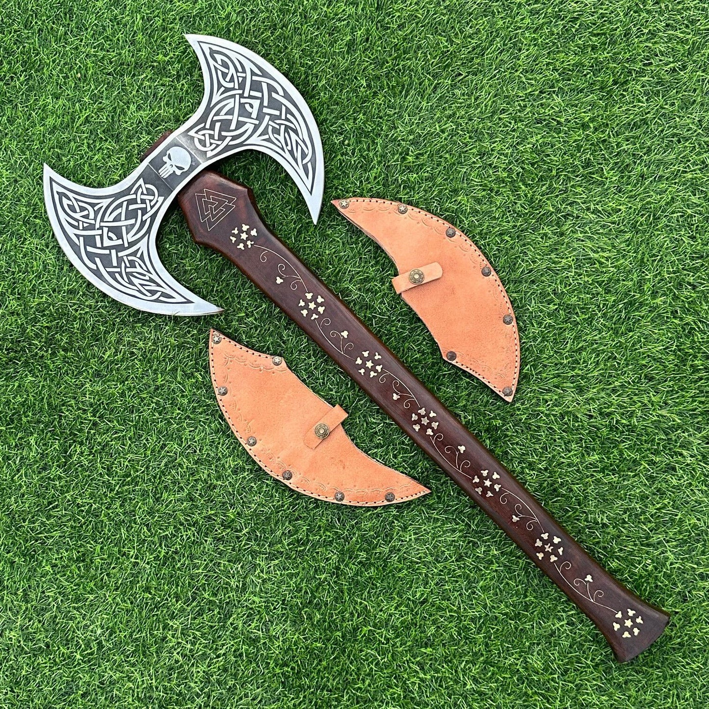 Handmade Double-Headed Viking Battle Axe – 27-Inch Carbon Steel Double Blade Axe
