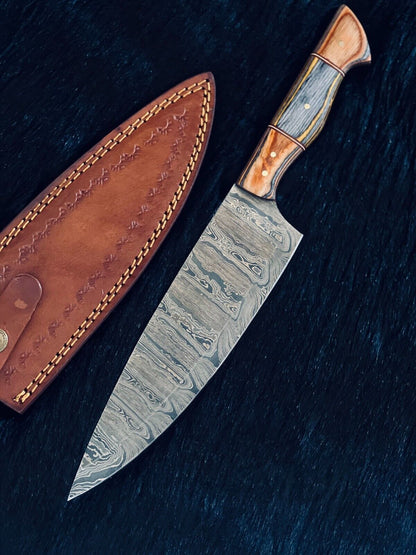 13" Custom Handmade Ladder Damascus Steel Santoku Chef Knife – Hand-Forged Blade