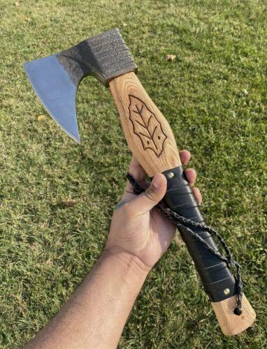 Custom Viking Handmade Forged High Carbon Steel Axe with Wooden Handle and Leather Sheath
