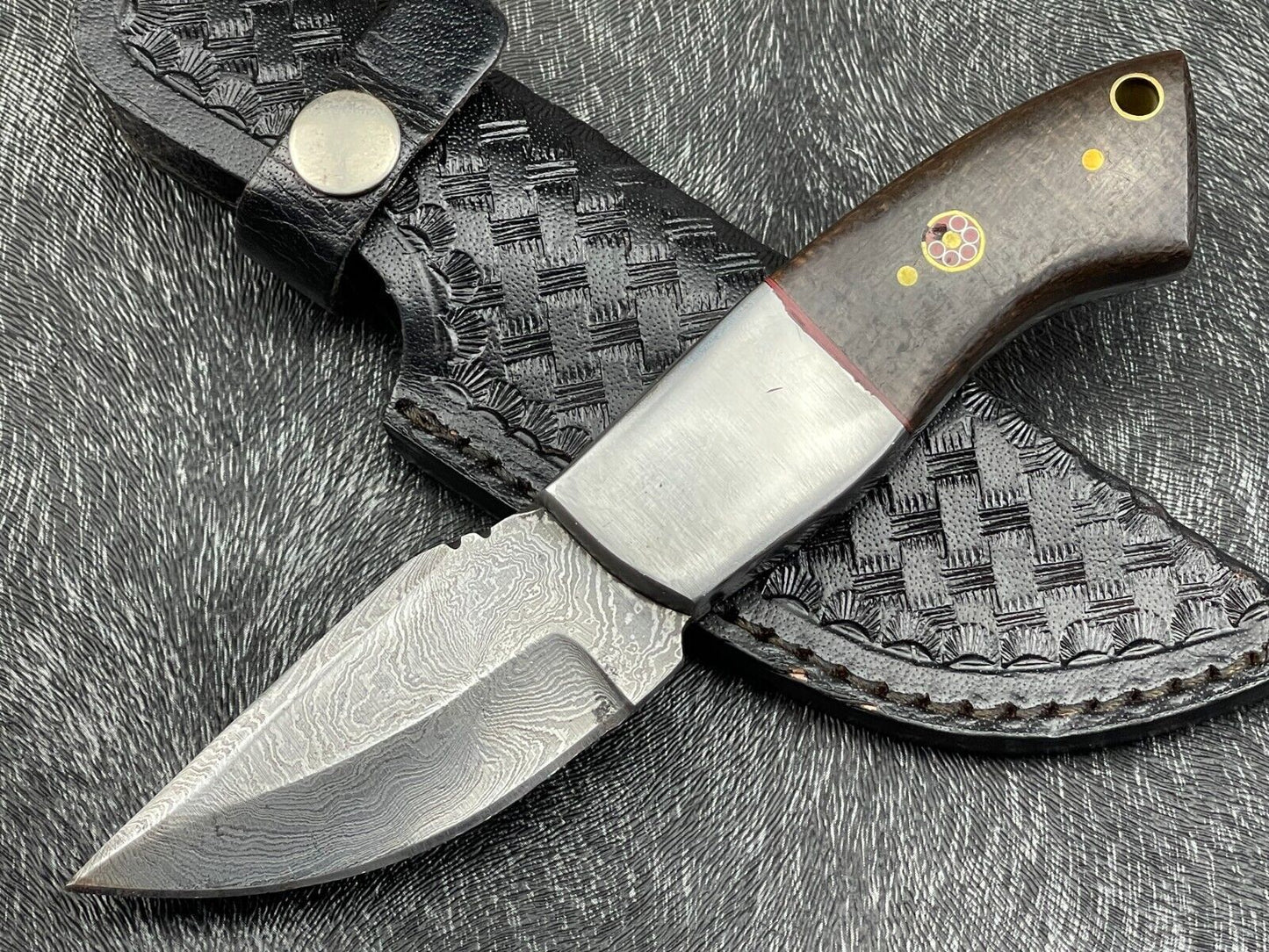 Heritage Forge 8 Inch Damascus Steel Skinning Bowie Knife with Hardwood Handle