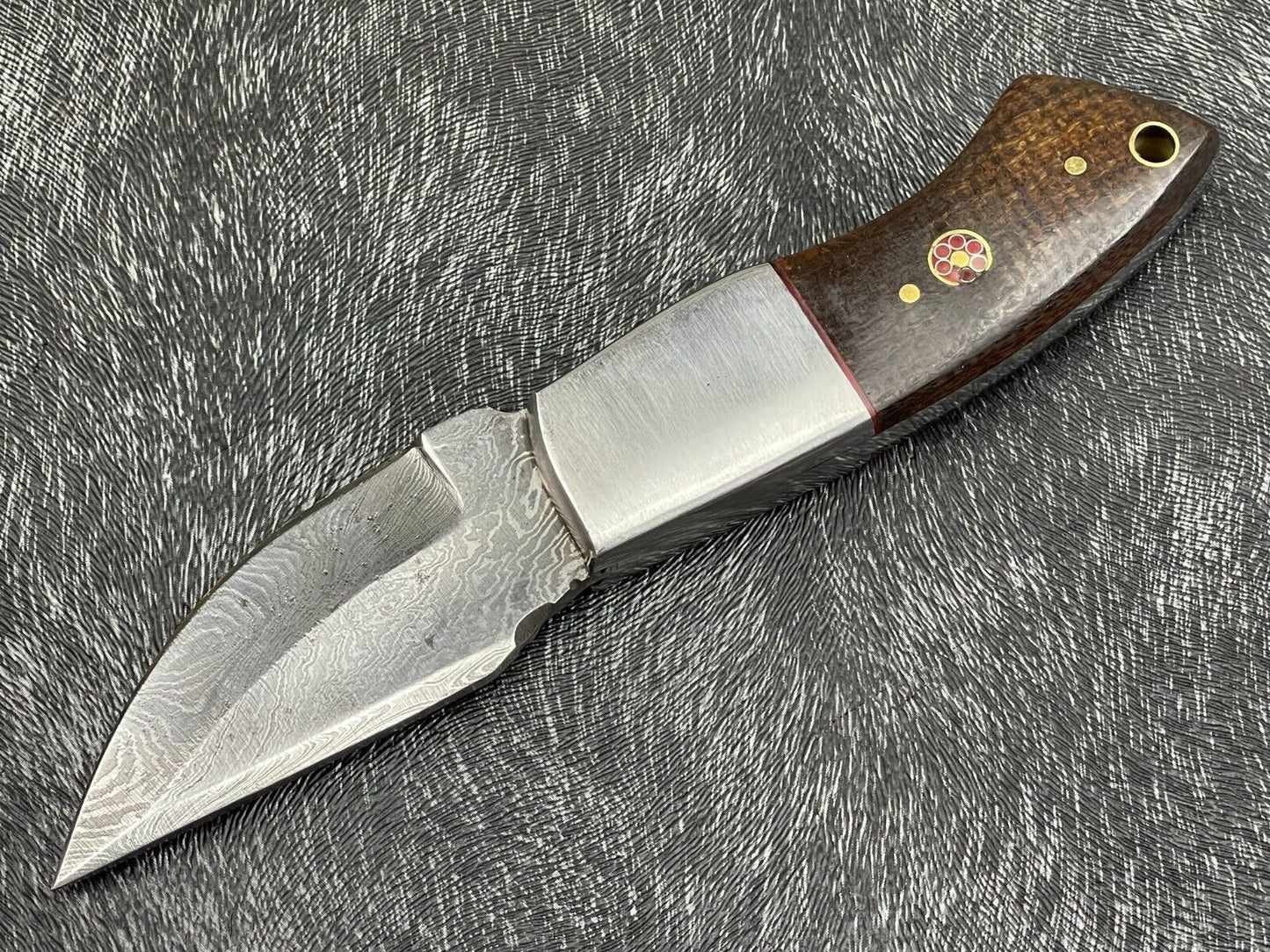 Heritage Forge 8 Inch Damascus Steel Skinning Bowie Knife with Hardwood Handle