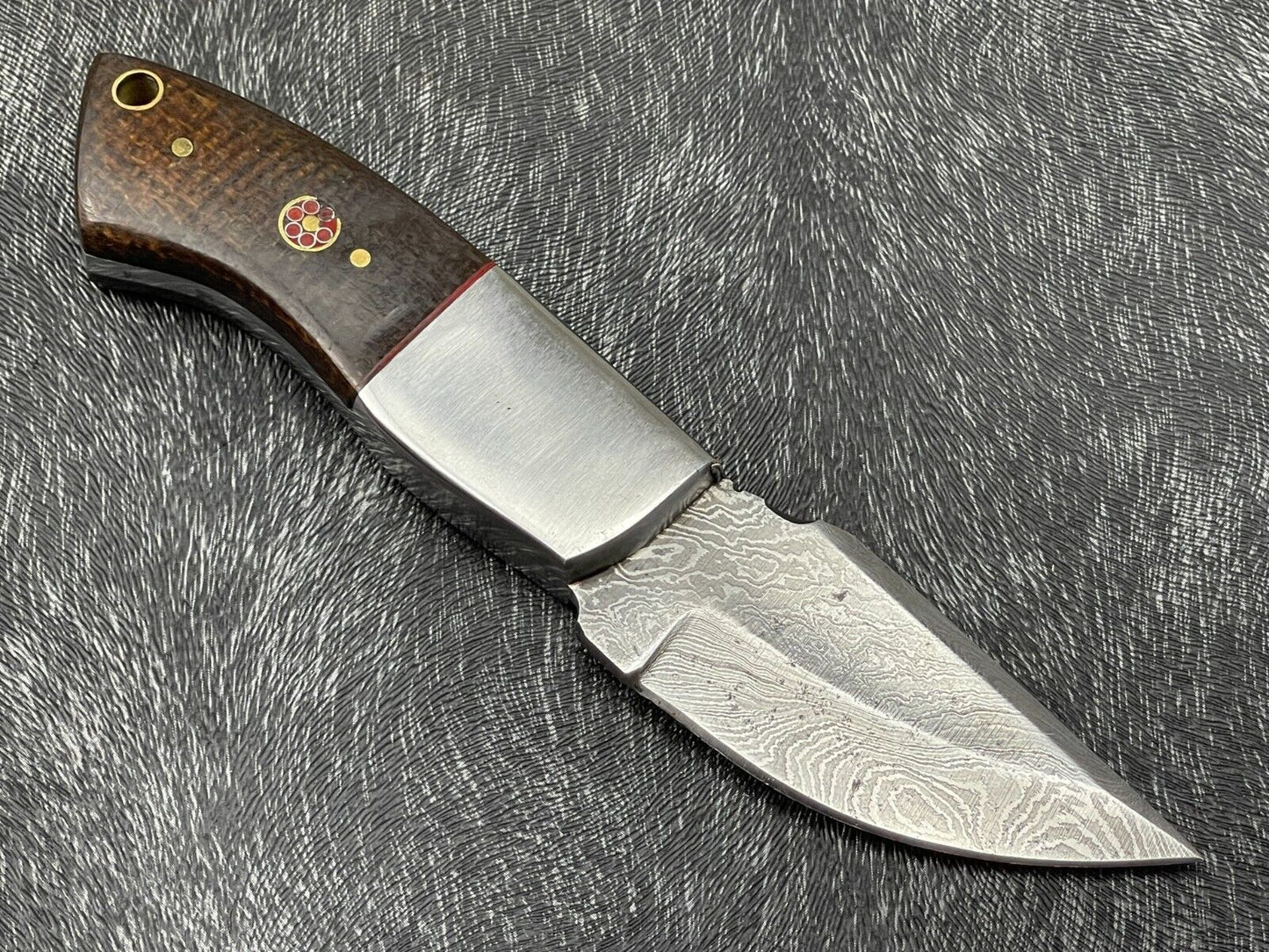 Heritage Forge 8 Inch Damascus Steel Skinning Bowie Knife with Hardwood Handle