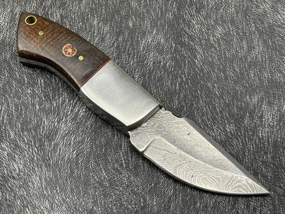 Heritage Forge 8 Inch Damascus Steel Skinning Bowie Knife with Hardwood Handle