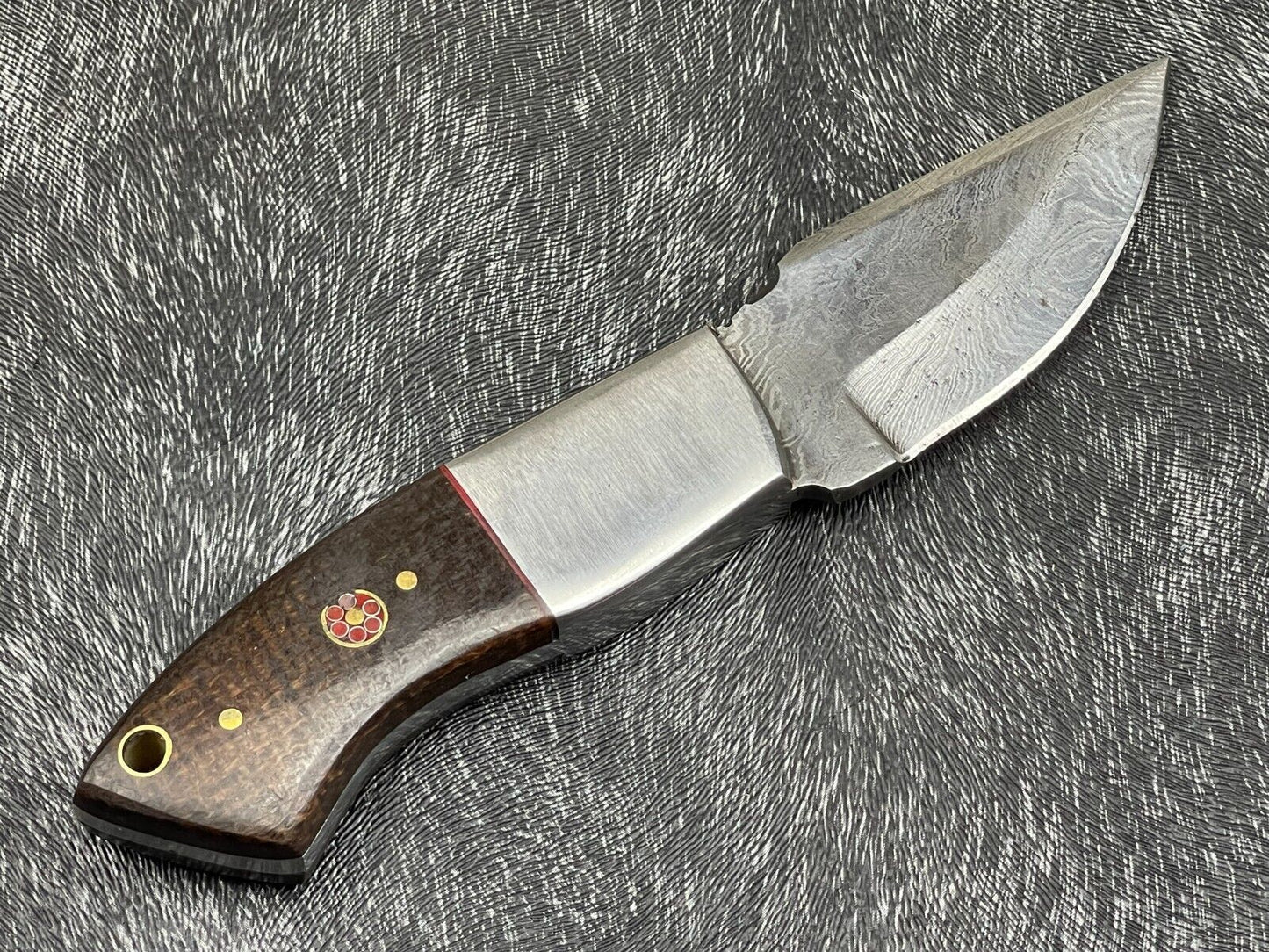 Heritage Forge 8 Inch Damascus Steel Skinning Bowie Knife with Hardwood Handle