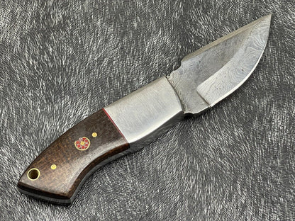 Heritage Forge 8 Inch Damascus Steel Skinning Bowie Knife with Hardwood Handle