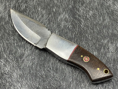 Heritage Forge 8 Inch Damascus Steel Skinning Bowie Knife with Hardwood Handle