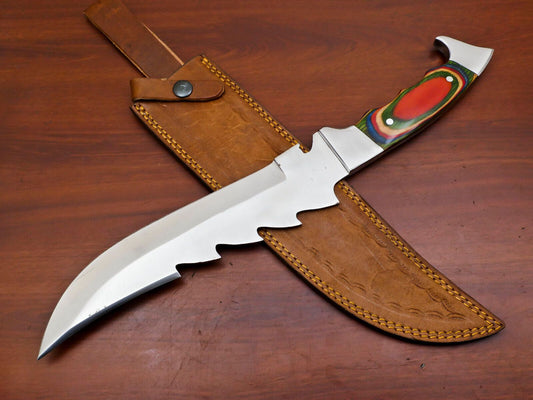 Handmade D2 Steel Bowie Hunting Knife – Full Tang with Steel Guard (12 Inch)