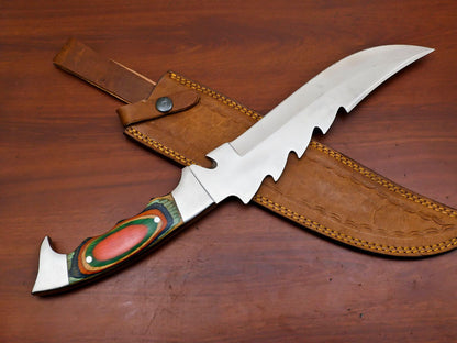 Handmade D2 Steel Bowie Hunting Knife – Full Tang with Steel Guard (12 Inch)