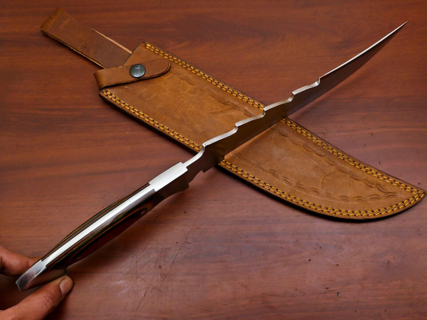 Handmade D2 Steel Bowie Hunting Knife – Full Tang with Steel Guard (12 Inch)