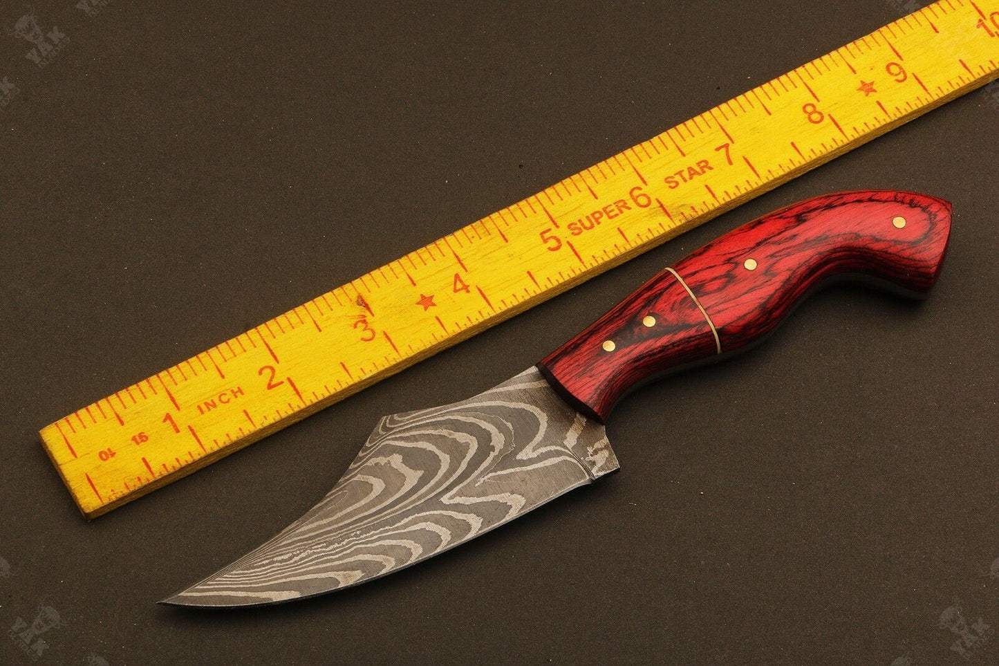 8.5" Handmade Ladder Damascus Steel Drop Point Bowie Knife – Natural Wood Handle
