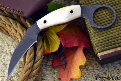 Custom Made D2 Tool Steel Karambit Handmade Knife With Camel Bone Handle