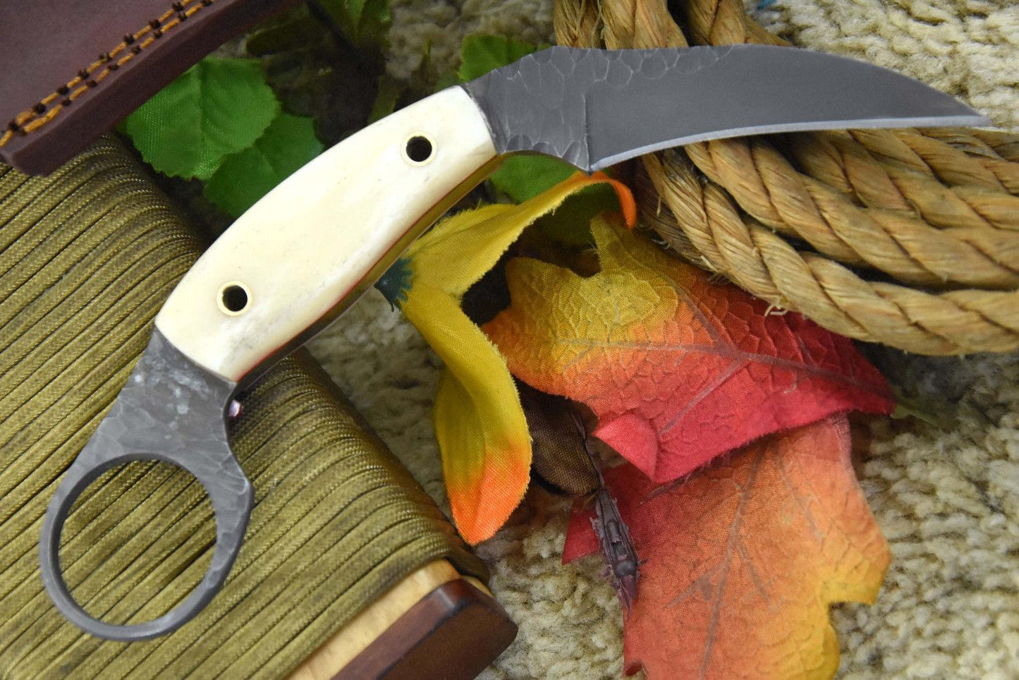 Custom Made D2 Tool Steel Karambit Handmade Knife With Camel Bone Handle