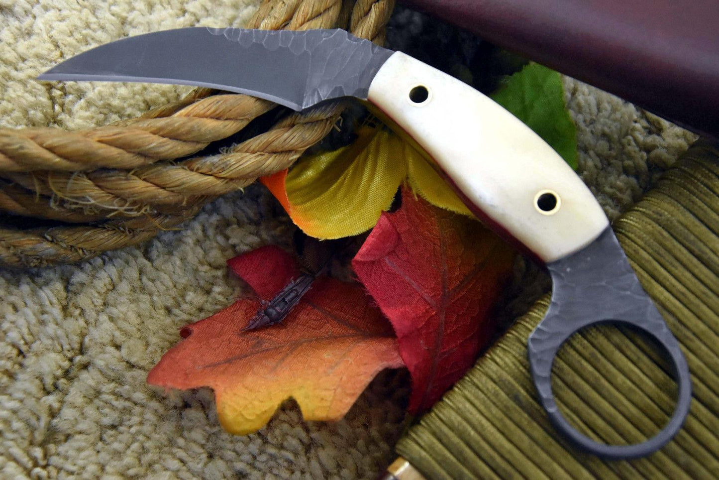 Custom Made D2 Tool Steel Karambit Handmade Knife With Camel Bone Handle