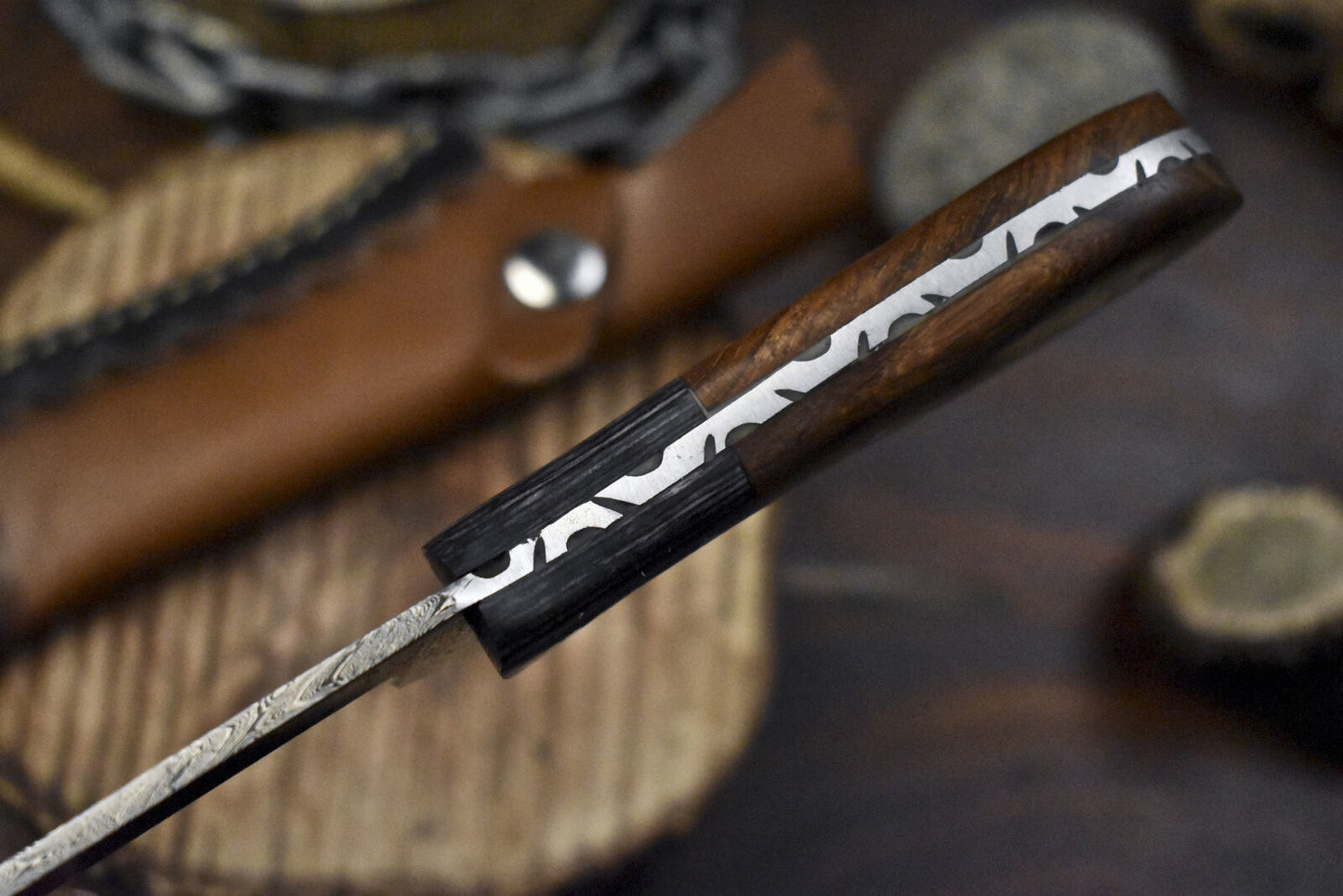 Forged Hunting Skinner Knife with Twist Damascus Blade and Walnut Wood Handle – Custom Handmade Fixed Blade Hunting Knife