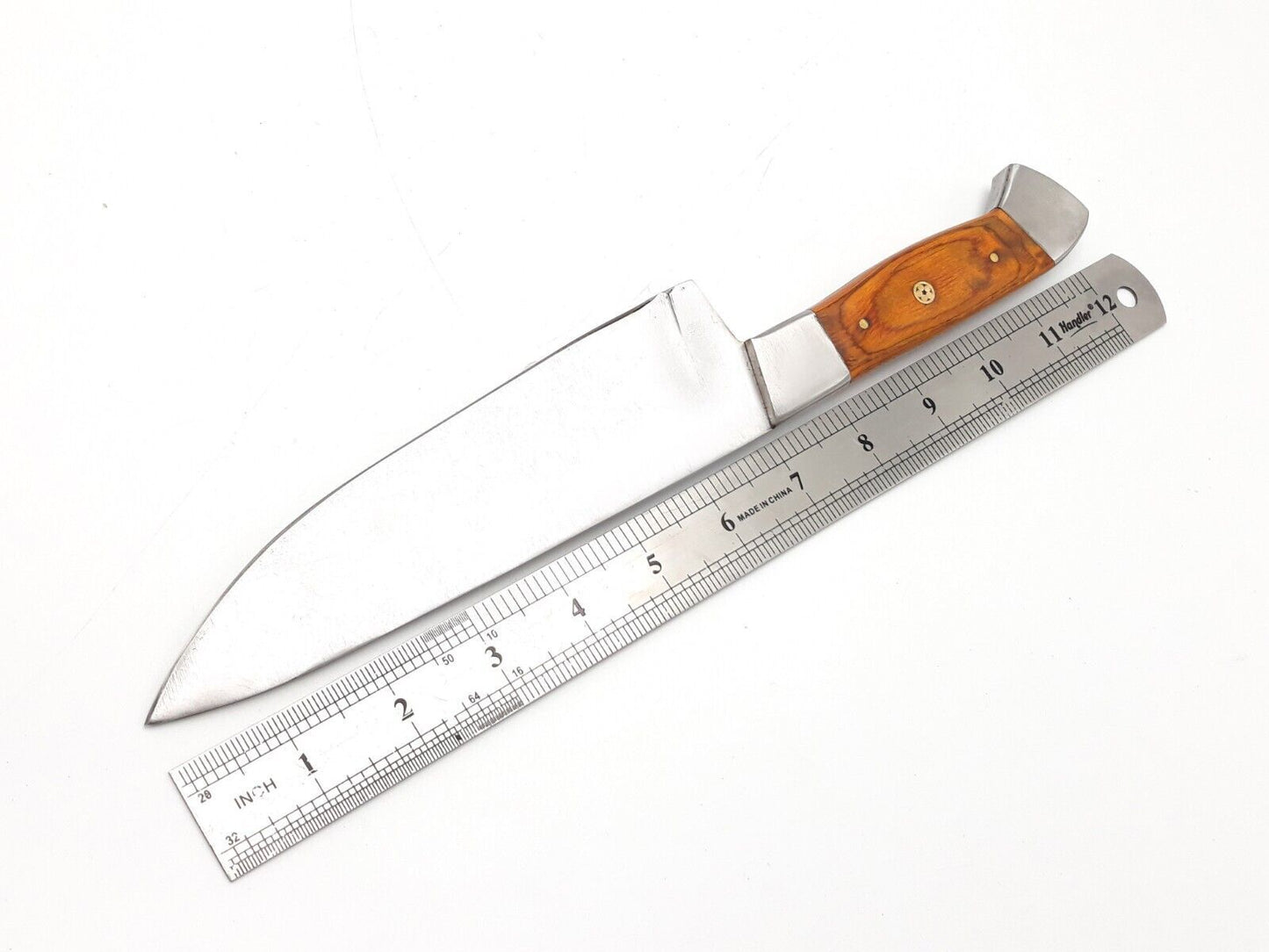 13" Hand Forged Stainless Steel Chef Knife with Koa Wood Handle & Leather Sheath – Kitchen Cooking Knife