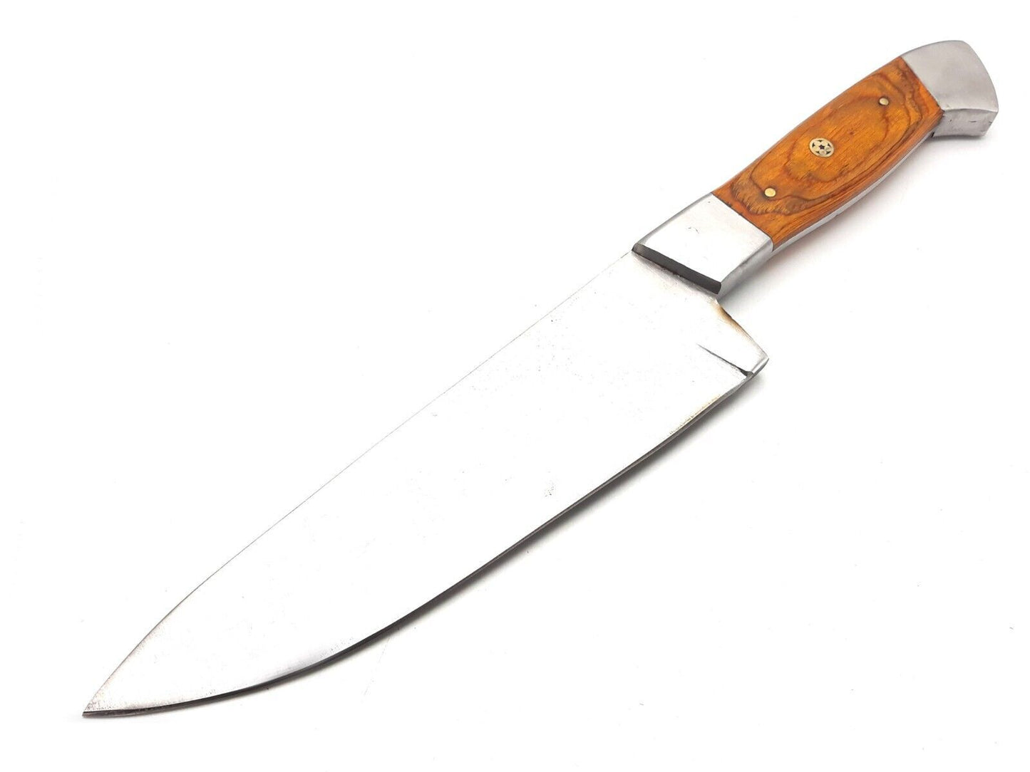 13" Hand Forged Stainless Steel Chef Knife with Koa Wood Handle & Leather Sheath – Kitchen Cooking Knife