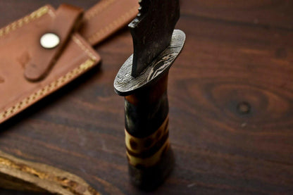 12.5 Inch Handmade Damascus Bowie Knife with Camel Bone Handle