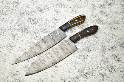 Lot of 2 Premium Handmade Damascus Steel Chef Knives – Full Tang