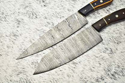 Lot of 2 Premium Handmade Damascus Steel Chef Knives – Full Tang