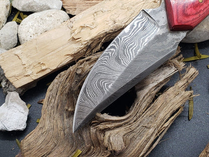 7" Damascus Bowie Knife – Twisted Pattern, Dollar Wood Handle