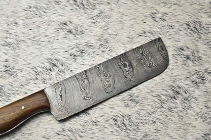 Custom Handmade Damascus Steel Chef Knife – 12" Full Tang Blade with Leather Sheath