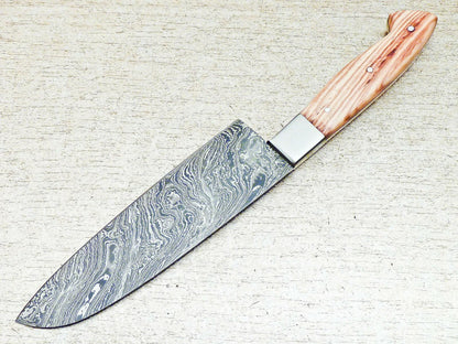 12" Professional Kitchen Chef Knife Damascus Blade with Olive Wood Handle – Handmade