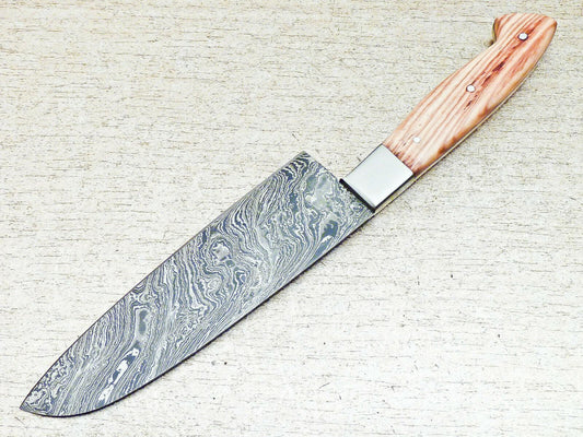 12" Professional Kitchen Chef Knife Damascus Blade with Olive Wood Handle – Handmade