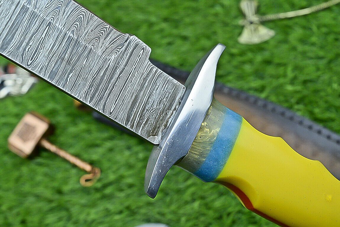 Heritage Forge 13 Inch Damascus Steel Bowie Knife with Resin Handle and Custom Leather Sheath
