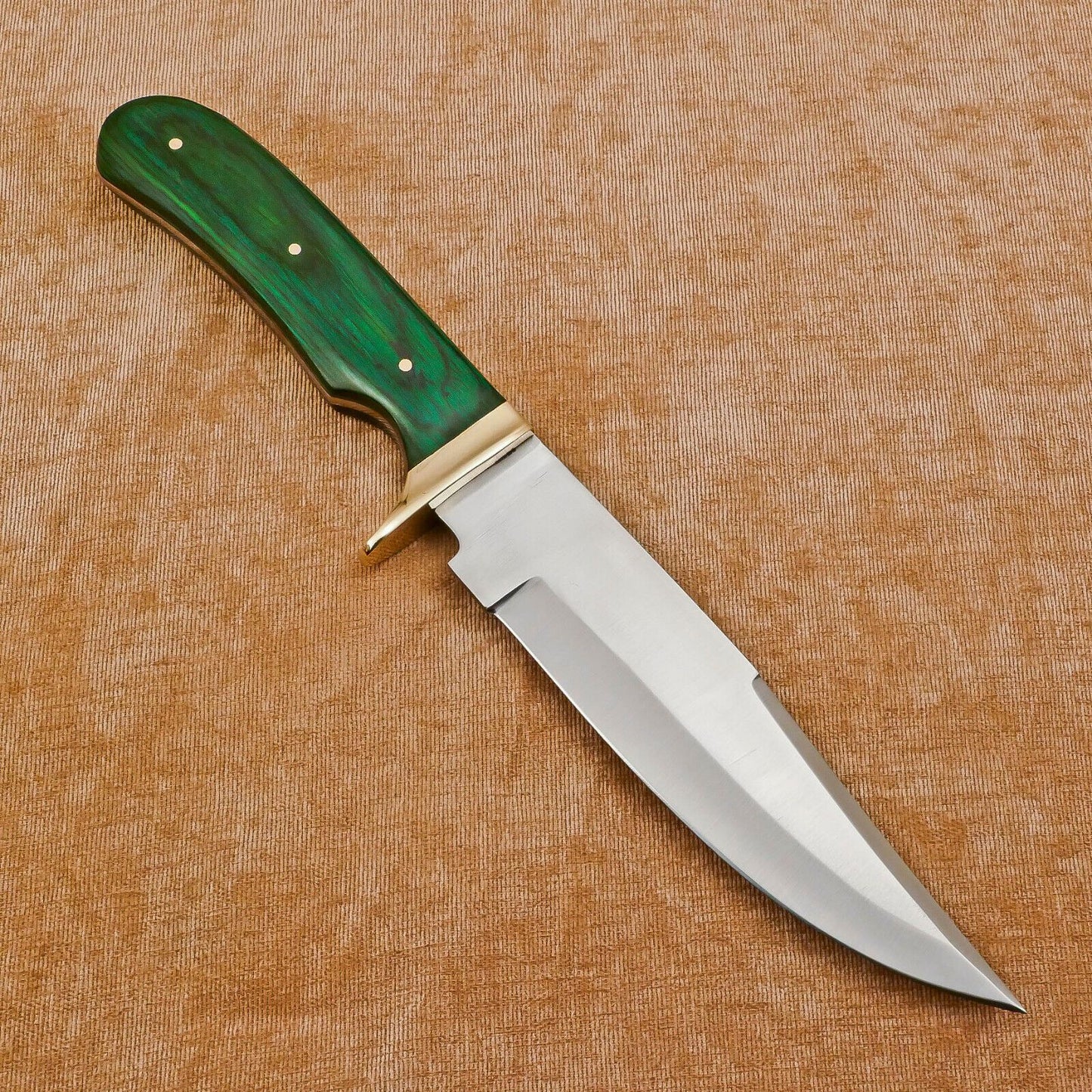 Handmade D2 Steel Full Tang Bowie Hunting Knife with Brass Guard