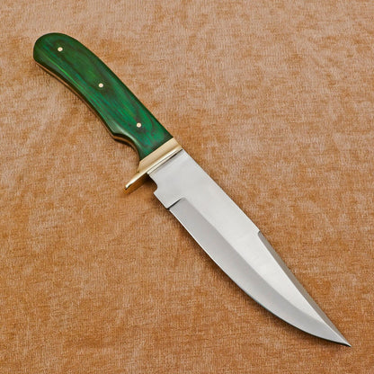 Handmade D2 Steel Full Tang Bowie Hunting Knife with Brass Guard