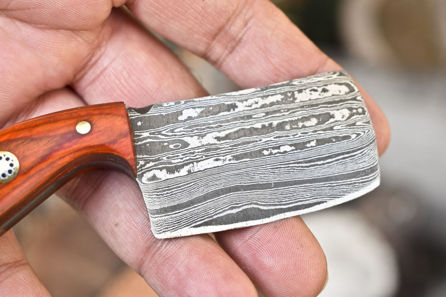 Damascus Skinner Knife with Hardwood Handle for Survival and Hunting