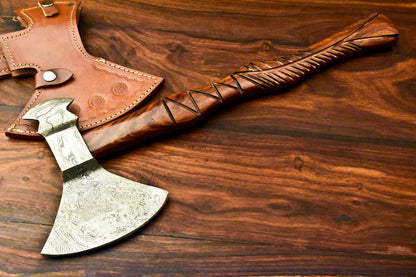 Viking-Inspired Custom Handmade Damascus Axe Tomahawk with Walnut Wood Handle | Premium Damascus Steel Axe